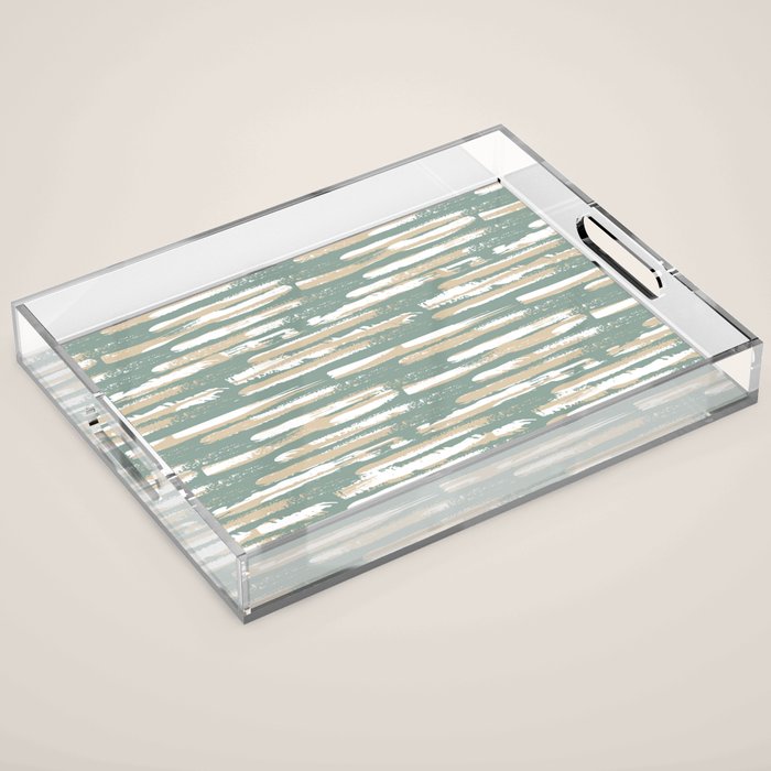 Colorful Stripes, Green and Beige, Abstract Art Acrylic Tray Gallery Image 1
