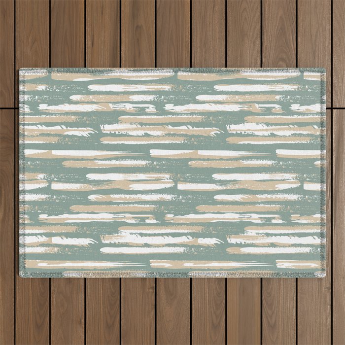 Colorful Stripes, Green and Beige, Abstract Art Outdoor Rug Gallery Image 1