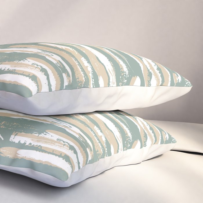 Colorful Stripes, Green and Beige, Abstract Art Pillow Sham Gallery Image 3