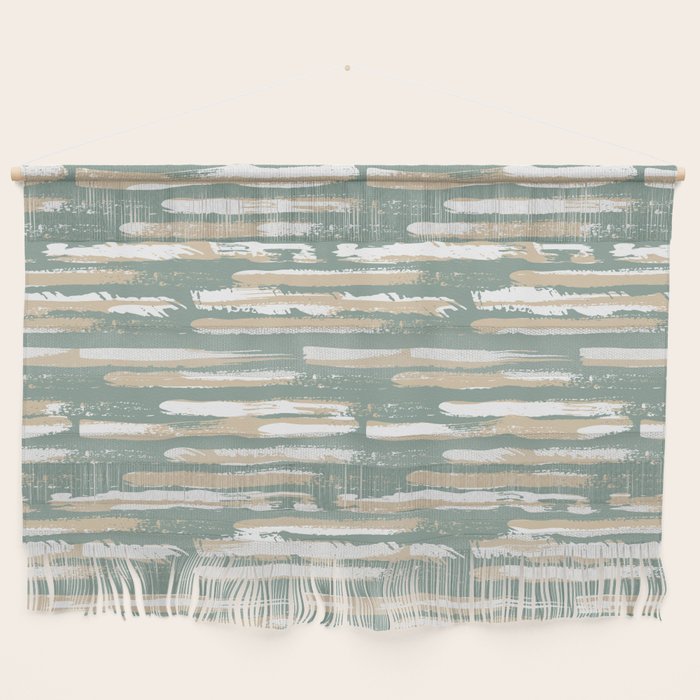 Colorful Stripes, Green and Beige, Abstract Art Wall Hanging Gallery Image 1