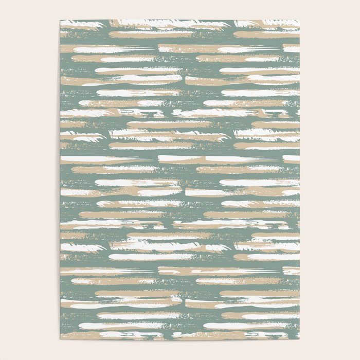 Colorful Stripes, Green and Beige, Abstract Art Poster Gallery Image 1