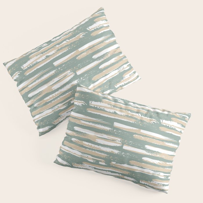 Colorful Stripes, Green and Beige, Abstract Art Pillow Sham Gallery Image 3