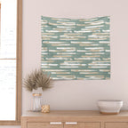 Colorful Stripes, Green and Beige, Abstract Art Wall Tapestry Gallery Image 2