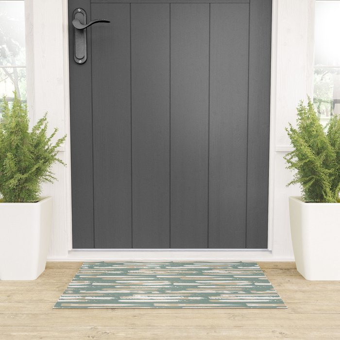 Colorful Stripes, Green and Beige, Abstract Art Welcome Mat Gallery Image 3