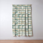 Colorful Stripes, Green and Beige, Abstract Art Window Curtain Gallery Image 3