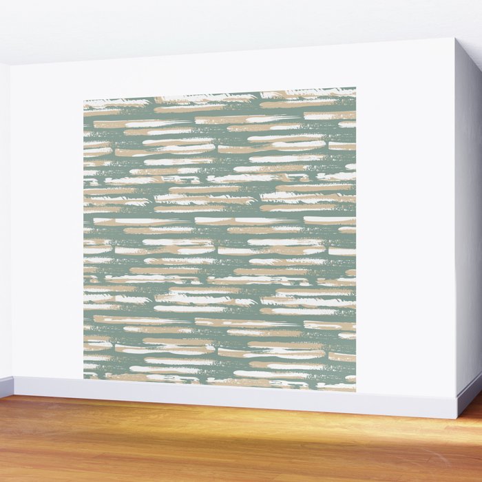 Colorful Stripes, Green and Beige, Abstract Art Wall Mural Gallery Image 2