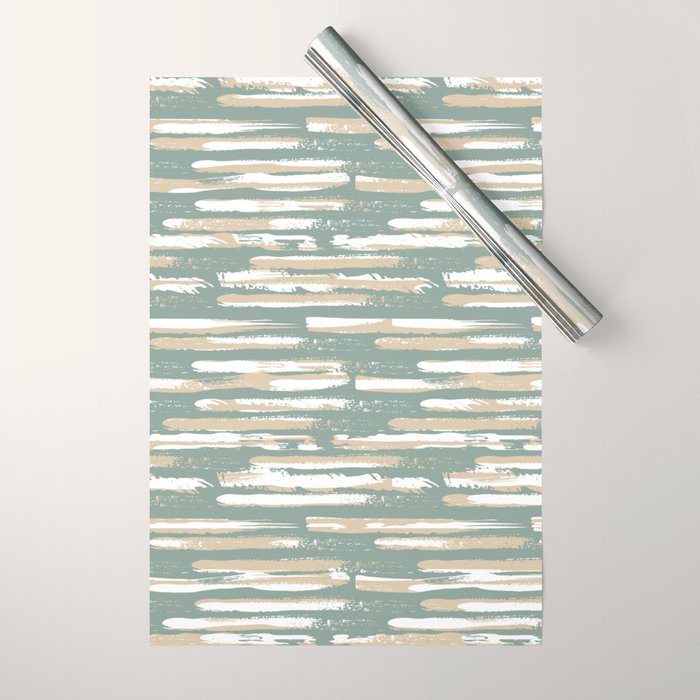 Colorful Stripes, Green and Beige, Abstract Art Wrapping Paper Gallery Image 1