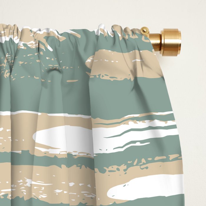 Colorful Stripes, Green and Beige, Abstract Art Window Curtain Gallery Image 2