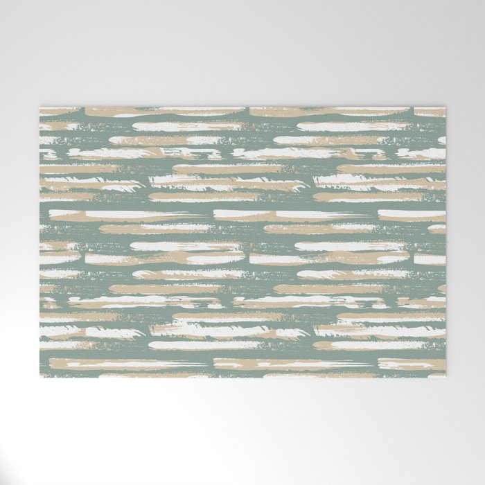 Colorful Stripes, Green and Beige, Abstract Art Welcome Mat Gallery Image 1