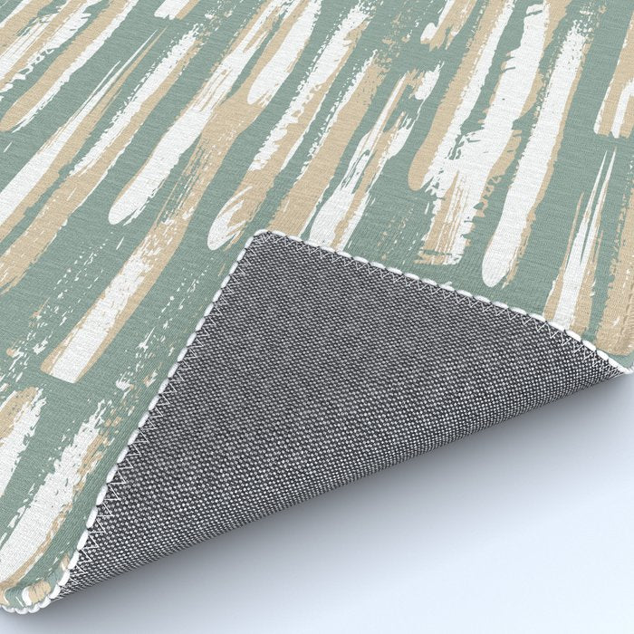Colorful Stripes, Green and Beige, Abstract Art Rug Gallery Image 4