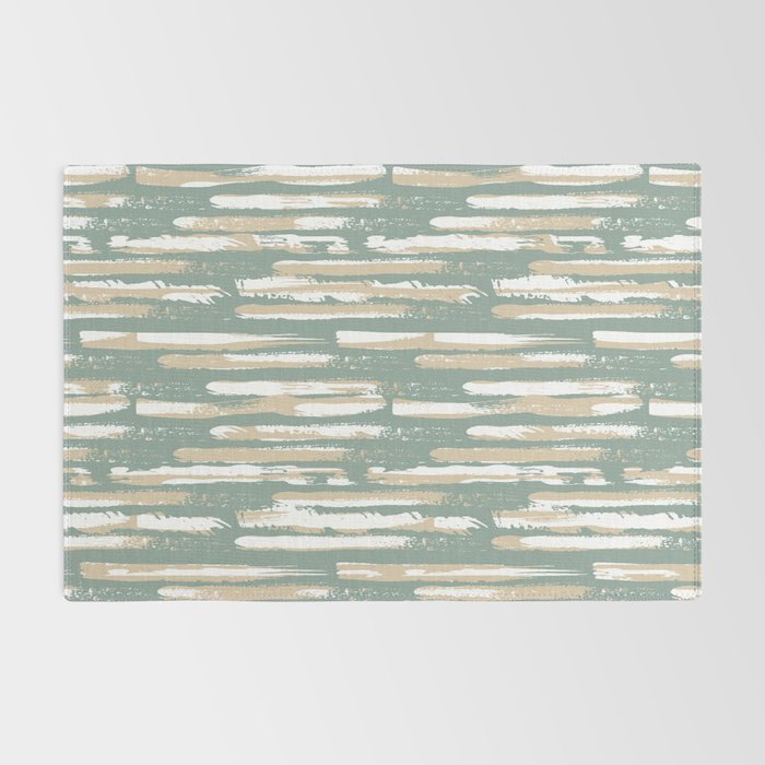 Colorful Stripes, Green and Beige, Abstract Art Rug Gallery Image 2