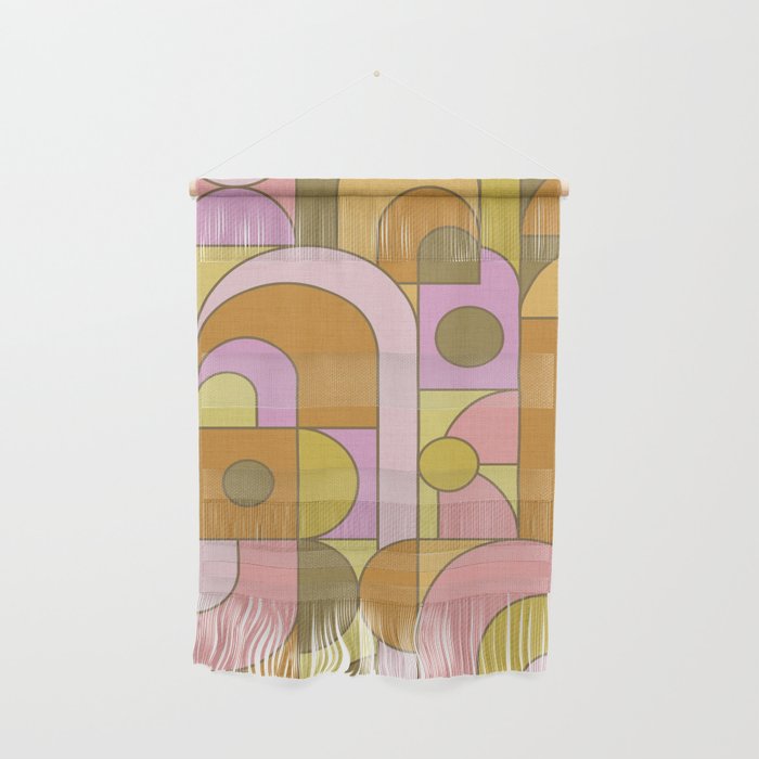 Abstract Bauhaus Shapes pink gold and olive green Wall Hanging Gallery Image 1