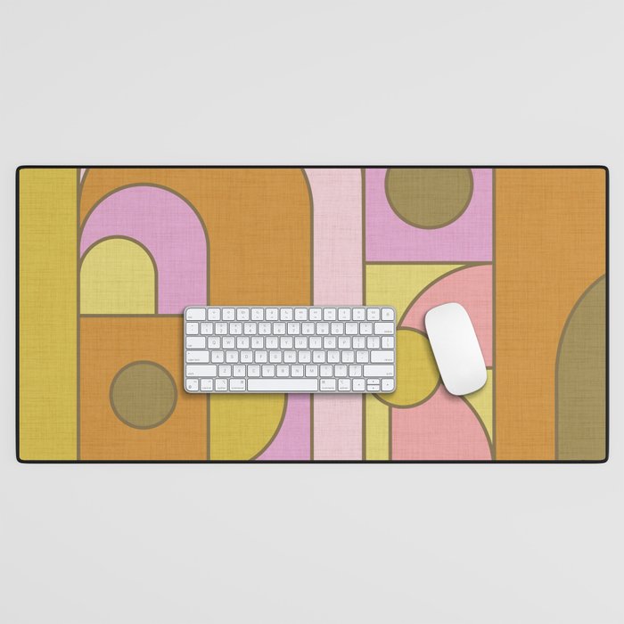 Abstract Bauhaus Shapes pink gold and olive green Desk Mat Gallery Image 1