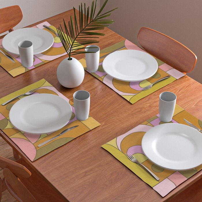 Abstract Bauhaus Shapes pink gold and olive green Placemat Gallery Image 2