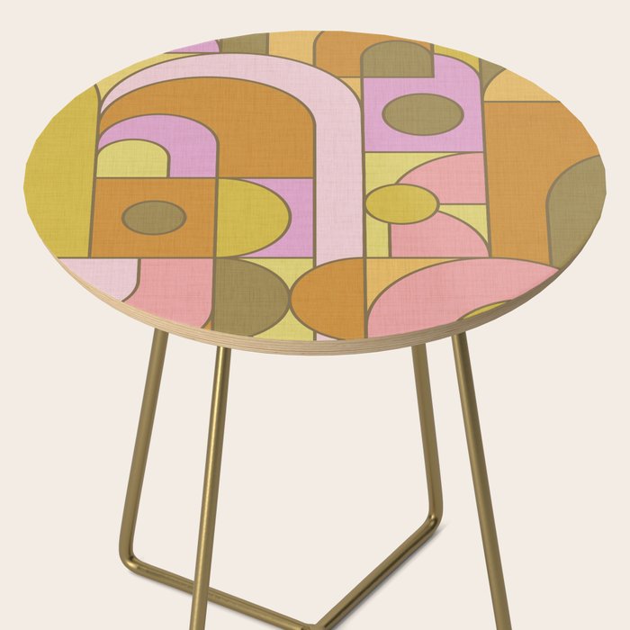 Abstract Bauhaus Shapes pink gold and olive green Side Table Gallery Image 2