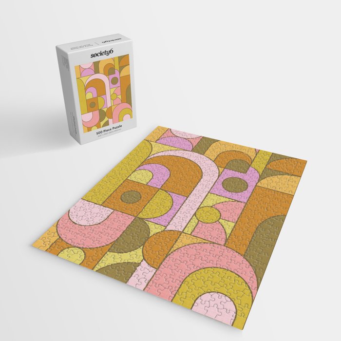 Abstract Bauhaus Shapes pink gold and olive green Jigsaw Puzzle Gallery Image 2