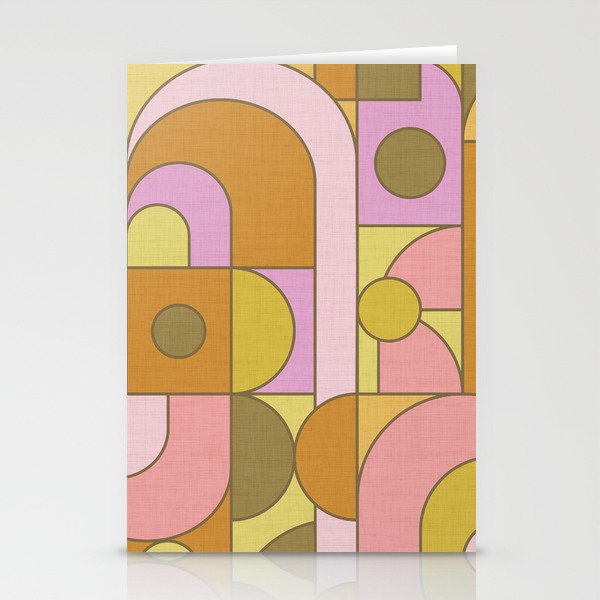 Abstract Bauhaus Shapes pink gold and olive green Stationery Card Gallery Image 1