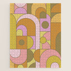 Abstract Bauhaus Shapes pink gold and olive green Jigsaw Puzzle Gallery Image 1
