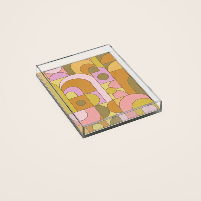 Abstract Bauhaus Shapes pink gold and olive green Acrylic Tray Gallery Image 2