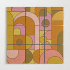 Abstract Bauhaus Shapes pink gold and olive green Wood Wall Art Gallery Image 1