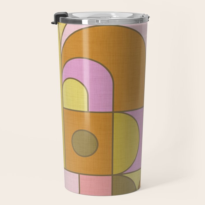 Abstract Bauhaus Shapes pink gold and olive green Travel Mug Gallery Image 3