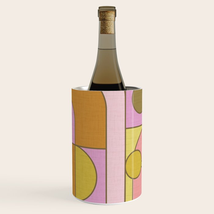 Abstract Bauhaus Shapes pink gold and olive green Wine Chiller Gallery Image 1