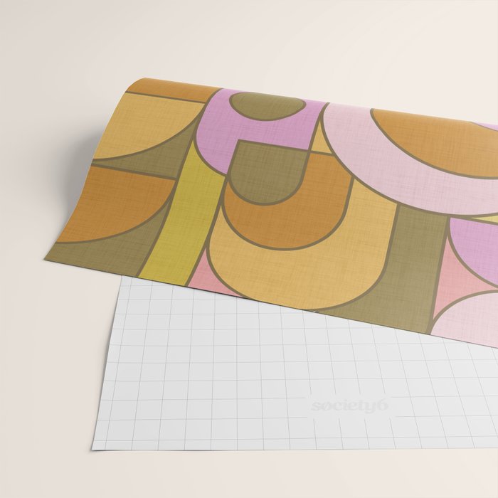 Abstract Bauhaus Shapes pink gold and olive green Wrapping Paper Gallery Image 2