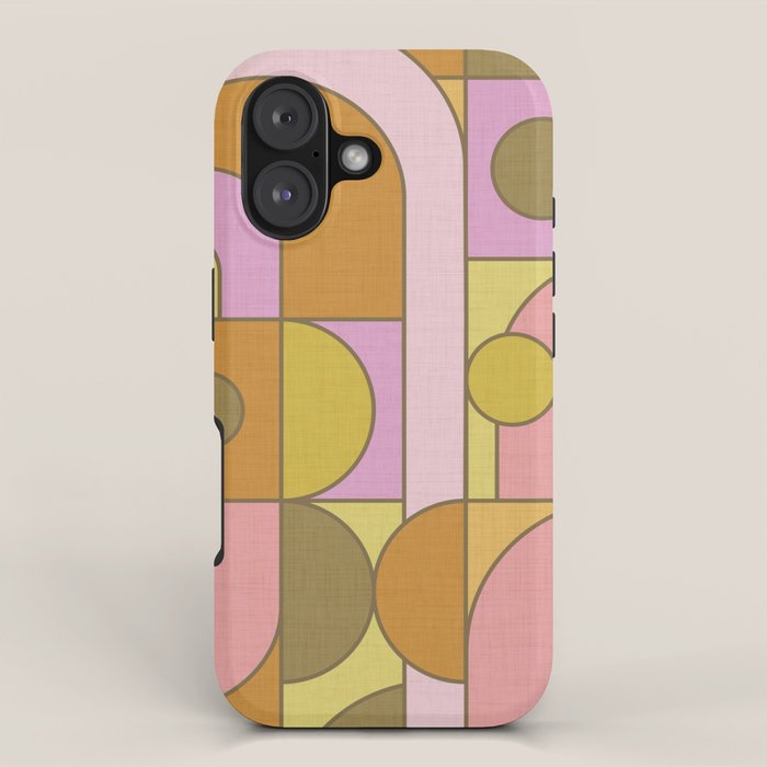 Abstract Bauhaus Shapes pink gold and olive green iPhone Case Gallery Image 1