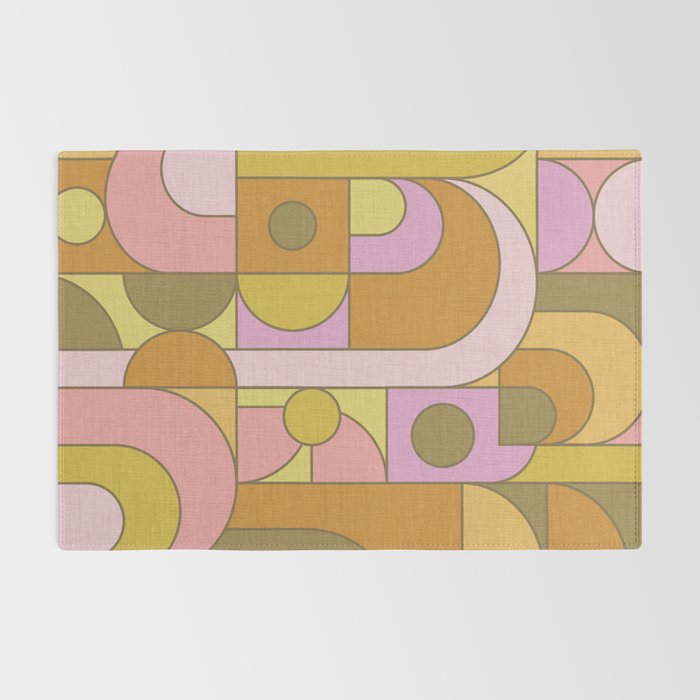 Abstract Bauhaus Shapes pink gold and olive green Rug Gallery Image 2