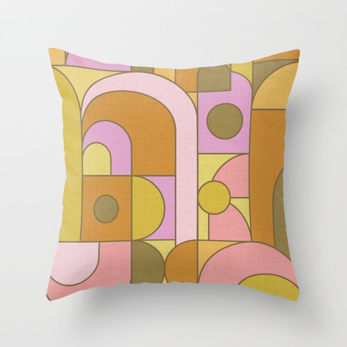 Abstract Bauhaus Shapes pink gold and olive green Throw Pillow Gallery Image 6