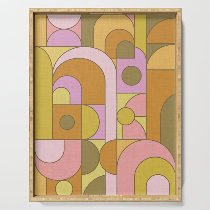 Abstract Bauhaus Shapes pink gold and olive green Serving Tray Gallery Image 1