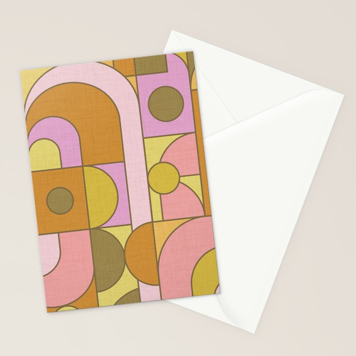 Abstract Bauhaus Shapes pink gold and olive green Stationery Card Gallery Image 2