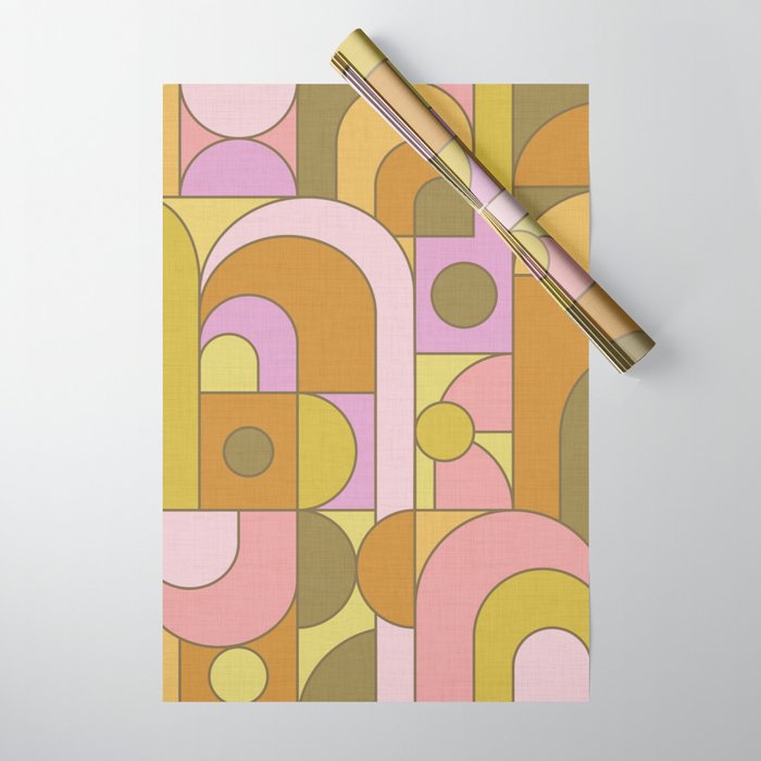 Abstract Bauhaus Shapes pink gold and olive green Wrapping Paper Gallery Image 1