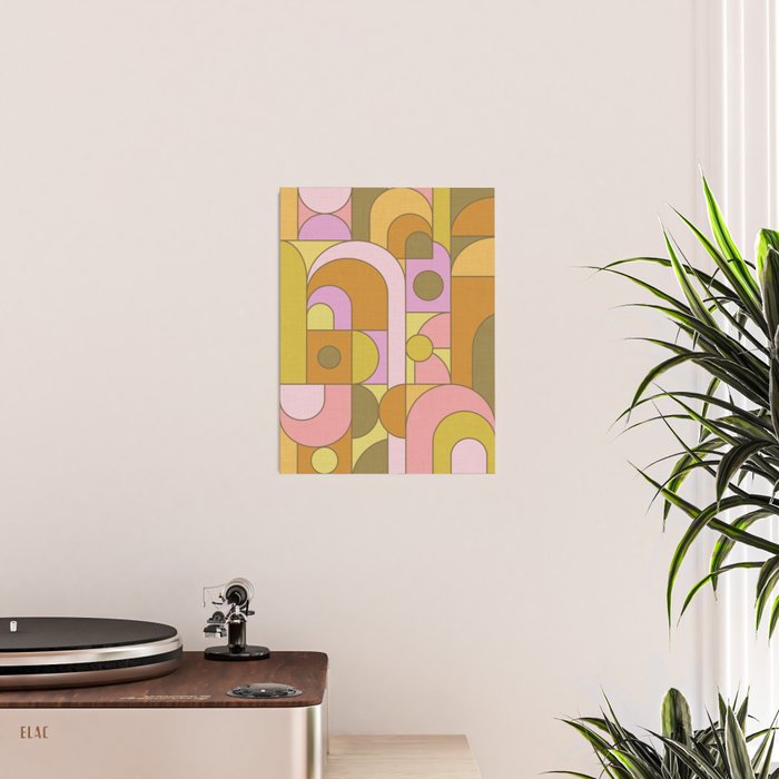 Abstract Bauhaus Shapes pink gold and olive green Poster Gallery Image 2