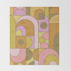 Abstract Bauhaus Shapes pink gold and olive green Throw Blanket Gallery Image 2