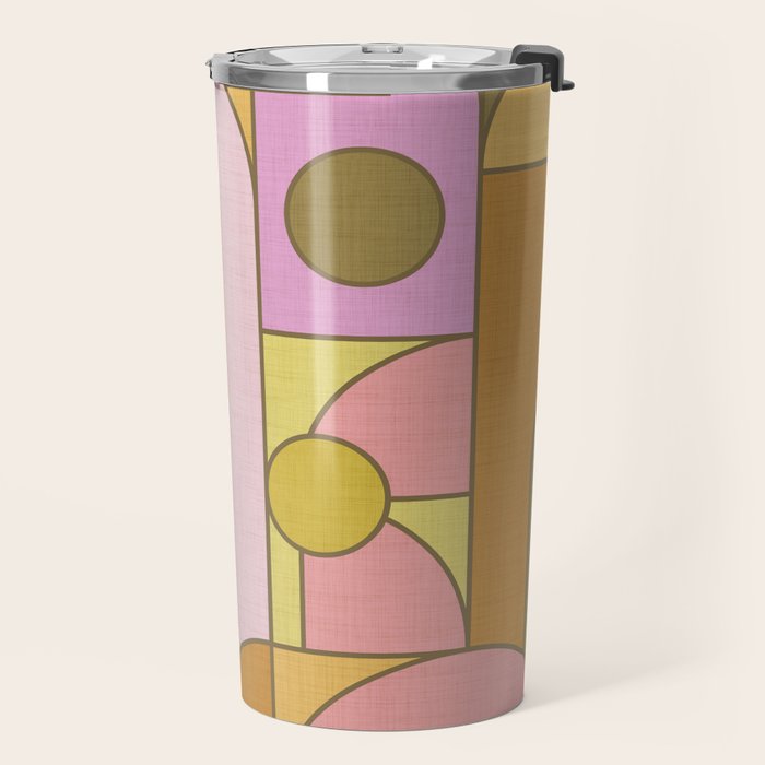 Abstract Bauhaus Shapes pink gold and olive green Travel Mug Gallery Image 2