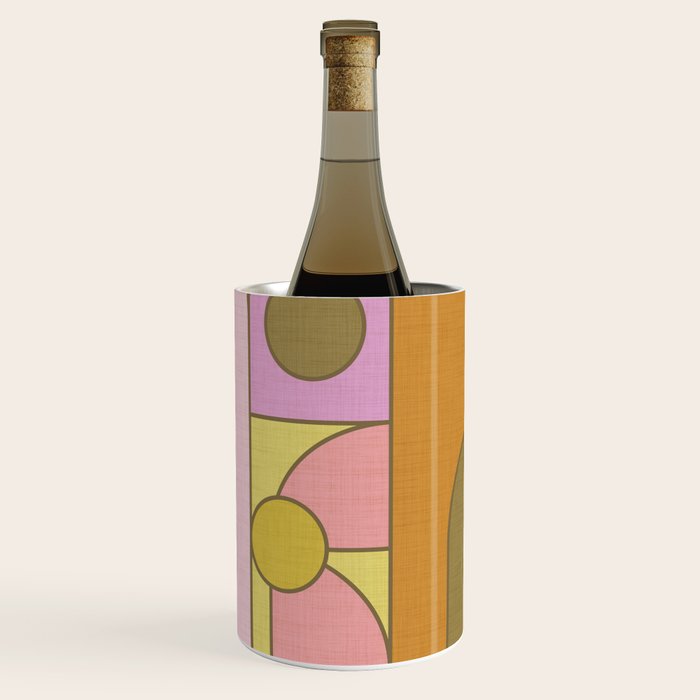 Abstract Bauhaus Shapes pink gold and olive green Wine Chiller Gallery Image 3