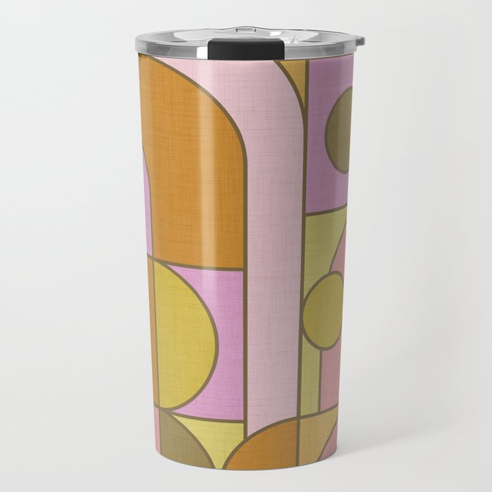 Abstract Bauhaus Shapes pink gold and olive green Travel Mug Gallery Image 1
