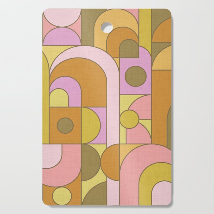 Abstract Bauhaus Shapes pink gold and olive green Cutting Board Gallery Image 1