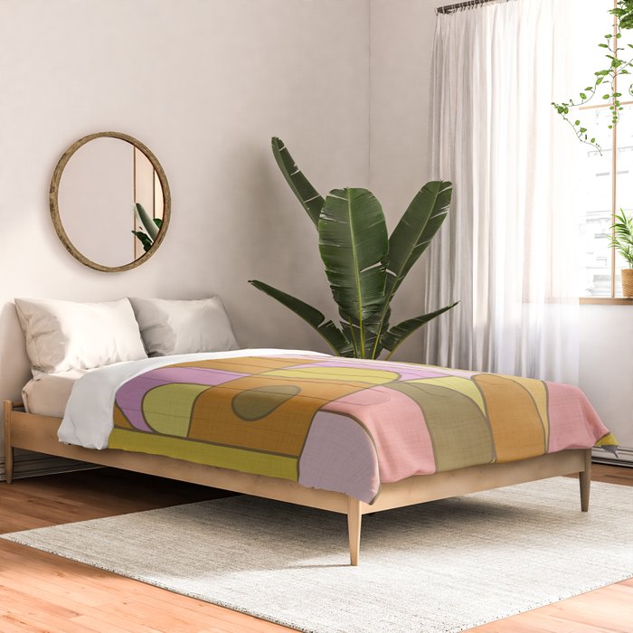 Abstract Bauhaus Shapes pink gold and olive green Comforter Gallery Image 2