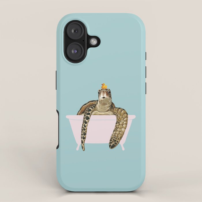 Sea Turtle in Bathtub in Blue iPhone Case Gallery Image 1