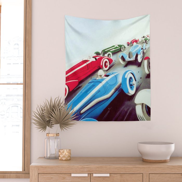 1932 Vintage 24 Hours of Le Mans French Auto Racing Wall Decor Wall Tapestry Gallery Image 2