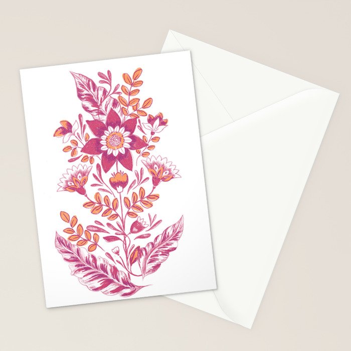Folk Floral Pink Stationery Card Gallery Image 2