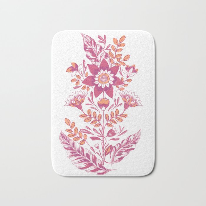 Folk Floral Pink Bath Mat Gallery Image 1