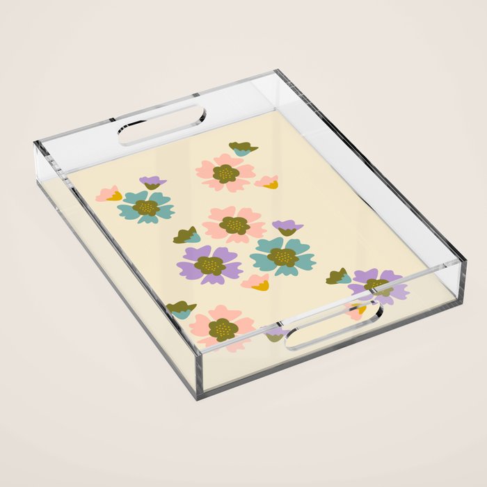 Blooming Flower - Cream  Acrylic Tray Gallery Image 1