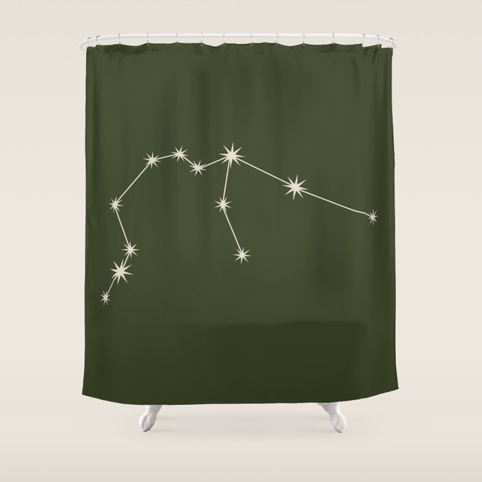 Aquarius Zodiac Star Constellation Line Art Moss Green Shower Curtain Gallery Image 1