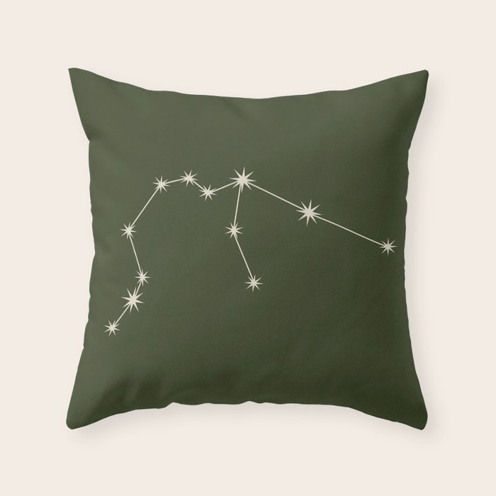 Aquarius Zodiac Star Constellation Line Art Moss Green Throw Pillow Gallery Image 6