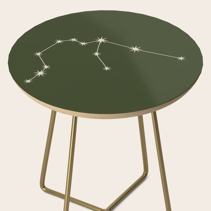 Aquarius Zodiac Star Constellation Line Art Moss Green Side Table Gallery Image 2