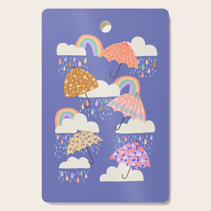 Spring Rain with Umbrellas Cutting Board Gallery Image 1