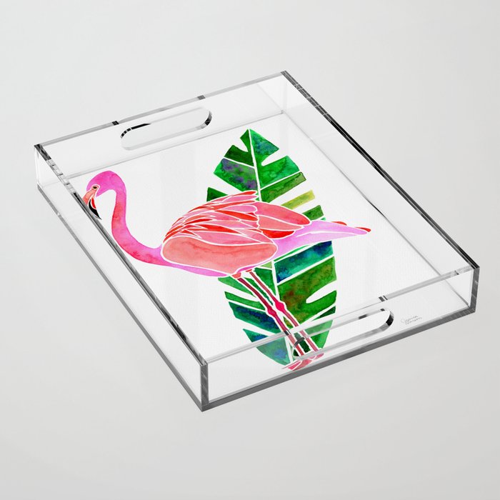 Flamingo and Banana Leaf Acrylic Tray Gallery Image 1
